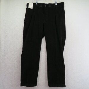New Roundtree Yorke Pants‎ Size 38 x 30 Black Luxury Corduroy Cuff Hems Pleated